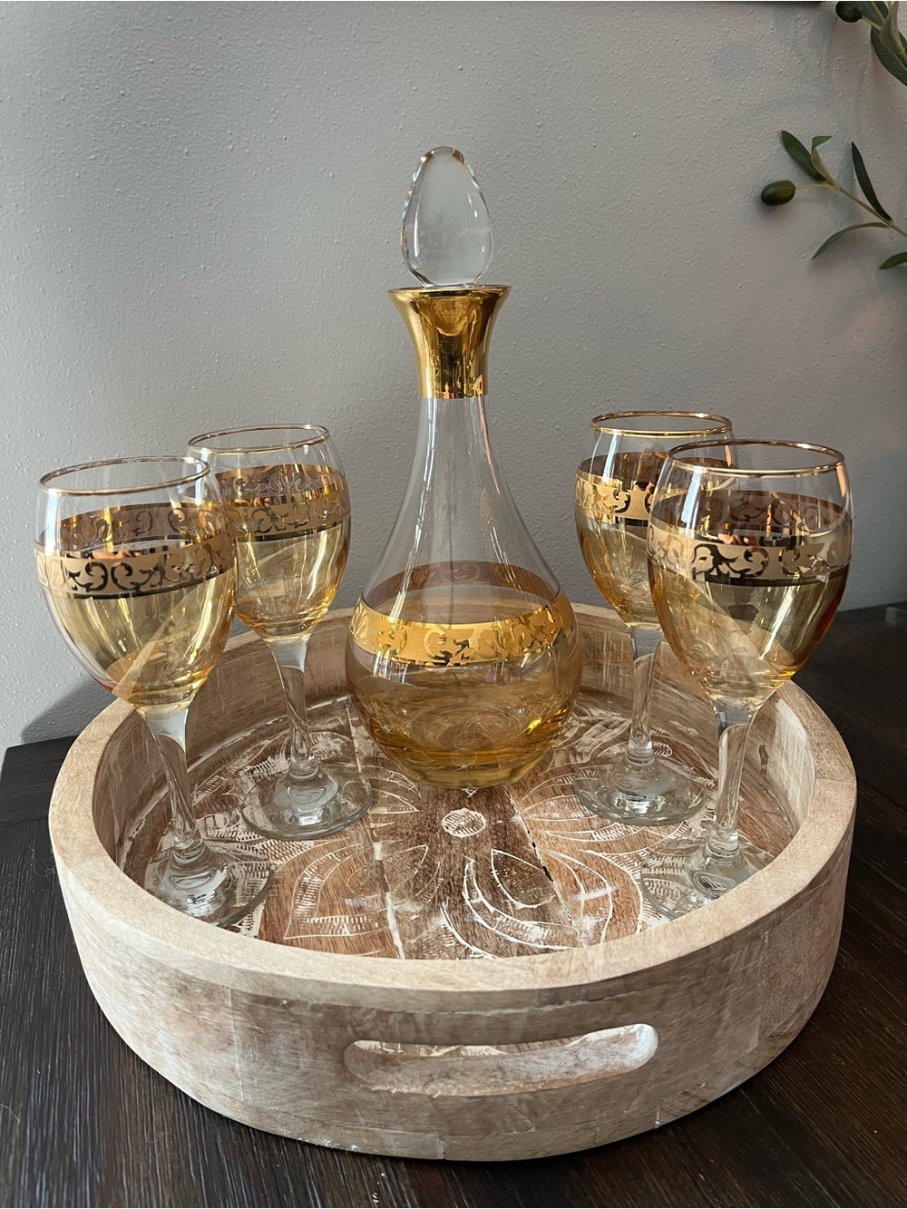 Vintage Turkish Wine decanter and 4 glasses